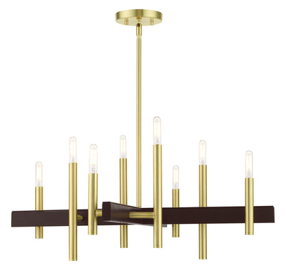 Livex Lighting Denmark Collection  8 Light Satin Brass Chandelier in Satin Brass with Bronze Accents 49348-12