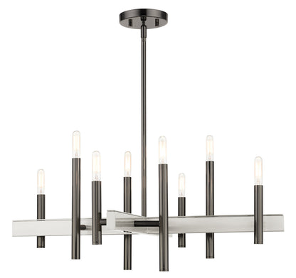 Livex Lighting Denmark Collection  8 Light Black Chrome Chandelier in Black Chrome with Brushed Nickel Accents 49348-46