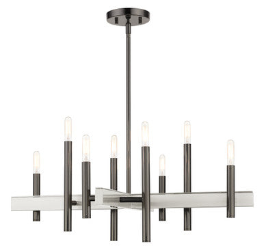 Livex Lighting Denmark Collection  8 Light Black Chrome Chandelier in Black Chrome with Brushed Nickel Accents 49348-46