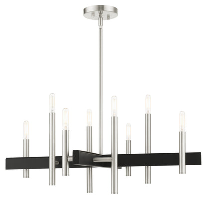 Livex Lighting Denmark Collection  8 Light Brushed Nickel Chandelier in Brushed Nickel with Black Accents 49348-91