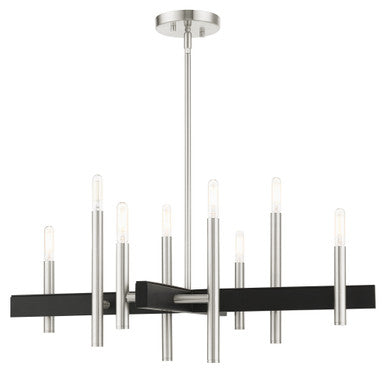 Livex Lighting Denmark Collection  8 Light Brushed Nickel Chandelier in Brushed Nickel with Black Accents 49348-91