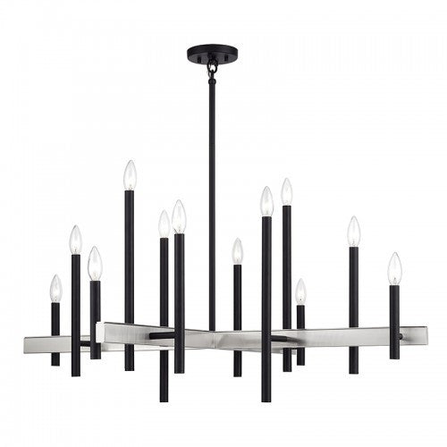 Livex Lighting Denmark 12 Light Black Extra Large Foyer Chandelier with Brushed Nickel Accents 49349-04