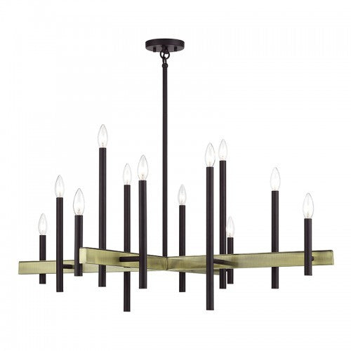 Livex Lighting Denmark 12 Light Bronze Extra Large Foyer Chandelier with Antique Brass Accents 49349-07