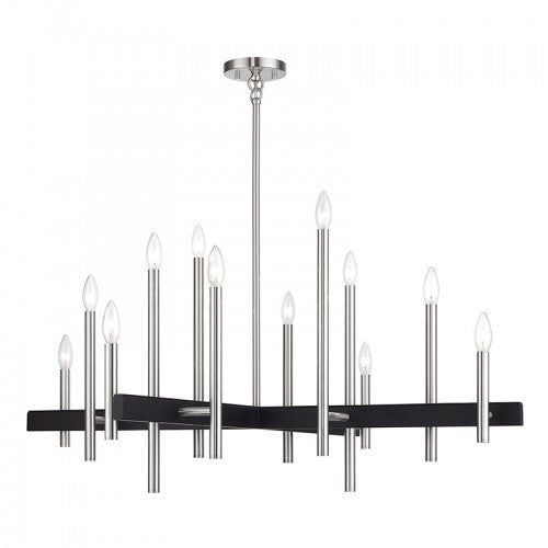 Livex Lighting Denmark 12 Light Brushed Nickel Extra Large Chandelier with Black Accents 49349-91