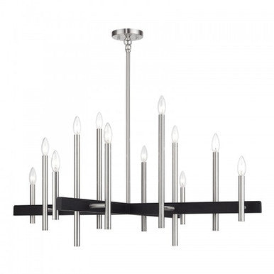 Livex Lighting Denmark 12 Light Brushed Nickel Extra Large Chandelier with Black Accents 49349-91