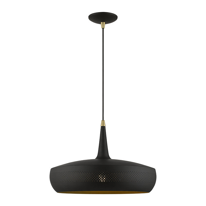 Livex Lighting Banbury Collection  1 Light Black with Antique Brass Accents Pendant in Black with Antique Brass Accents 49353-04