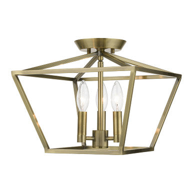 Livex Lighting Devone Collection  3 Light Antique Brass Square Semi-Flush in Antique Brass 49430-01