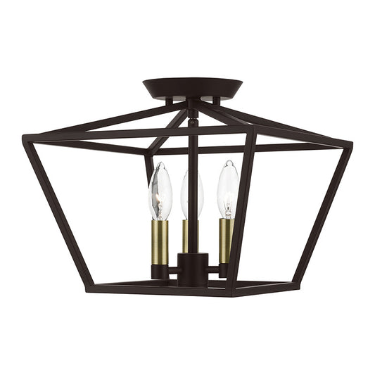 Livex Lighting Devone Collection  3 Light Bronze with Antique Brass Accents Square Semi-Flush in Bronze with Antique Brass Accents 49430-07