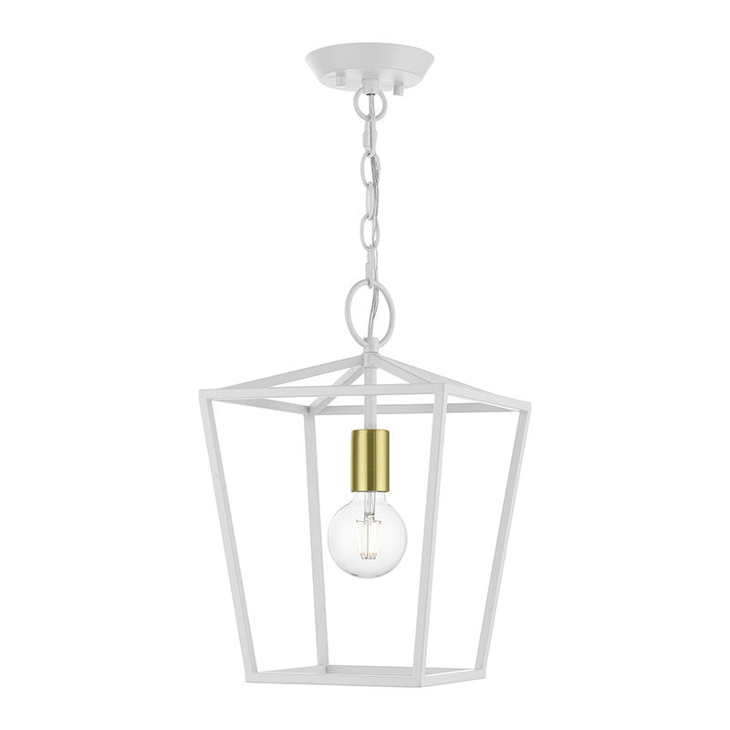 Livex Lighting Devone Collection  1 Light White Square Lantern in White with Satin Brass Accent 49432-03