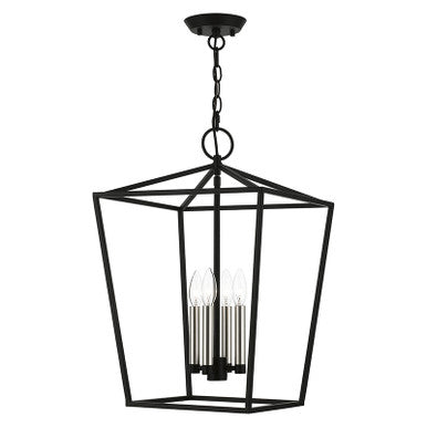 Livex Lighting Devone Collection  4 Light Black with Brushed Nickel Accents Chandelier in Black with Brushed Nickel Accents 49434-04