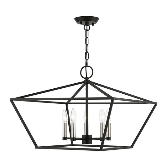 Livex Lighting Devone Collection  5 Light Black with Brushed Nickel Accents Chandelier in Black with Brushed Nickel Accents 49435-04