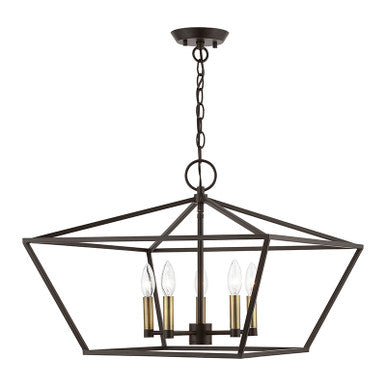 Livex Lighting Devone Collection  5 Light Bronze with Antique Brass Accents Chandelier in Bronze with Antique Brass Accents 49435-07