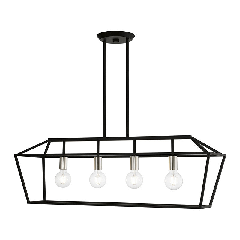 Livex Lighting Devone Collection  4 Light Black with Brushed Nickel Accents Linear Chandelier in Black with Brushed Nickel Accents 49437-04