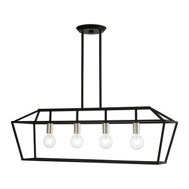 Livex Lighting Devone Collection  4 Light Black with Brushed Nickel Accents Linear Chandelier in Black with Brushed Nickel Accents 49437-04