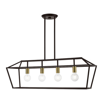 Livex Lighting Devone Collection  4 Light Bronze with Antique Brass Accents Linear Chandelier in Bronze with Antique Brass Accents 49437-07