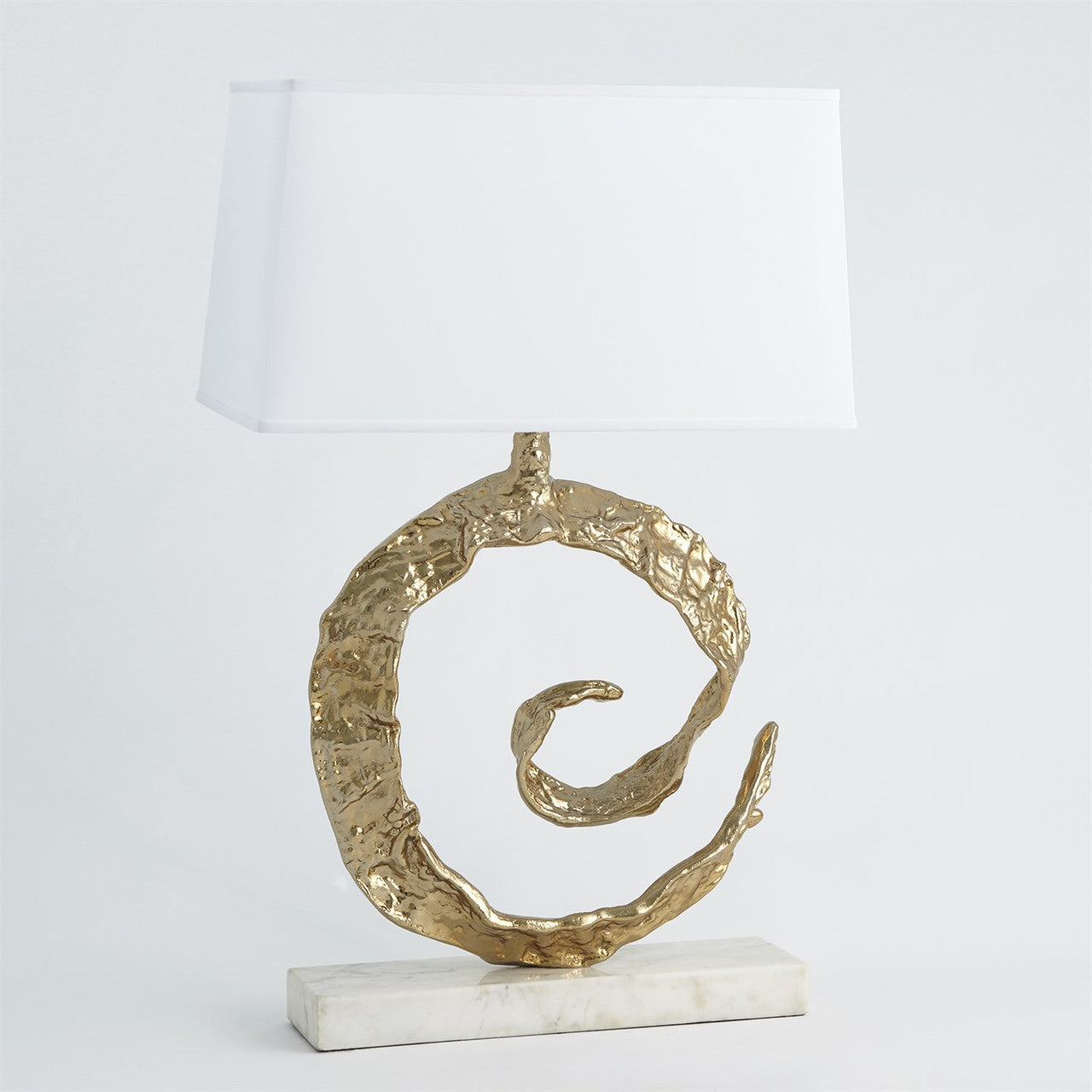 Global Views Swirl Lamp in Brass in White Marble 9.93557