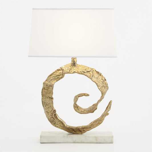 Global Views Swirl Lamp in Brass in White Marble 9.93557