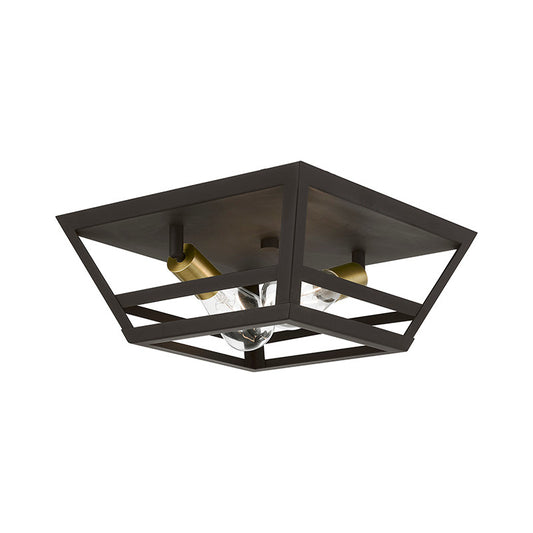 Livex Lighting Schofield Collection  2 Light Bronze with Antique Brass Accents Flush Mount in Bronze with Antique Brass Accents 49560-07