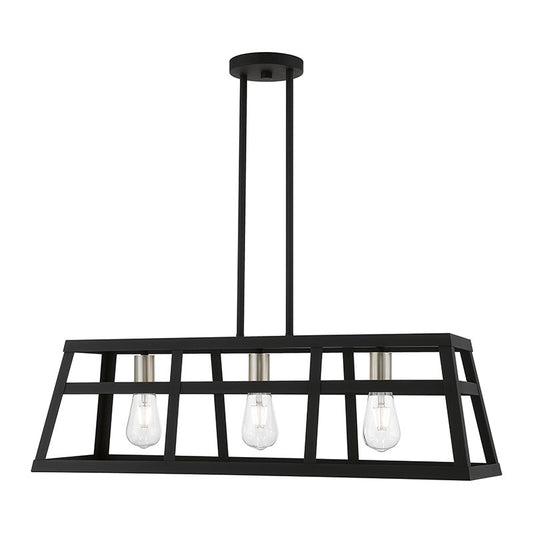 Livex Lighting Schofield Collection  3 Light Black with Brushed Nickel Accents Linear Chandelier in Black with Brushed Nickel Accents 49563-04