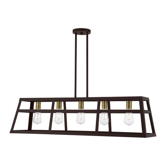 Livex Lighting Schofield Collection  5 Light Bronze with Antique Brass Accents Linear Chandelier in Bronze with Antique Brass Accents 49565-07