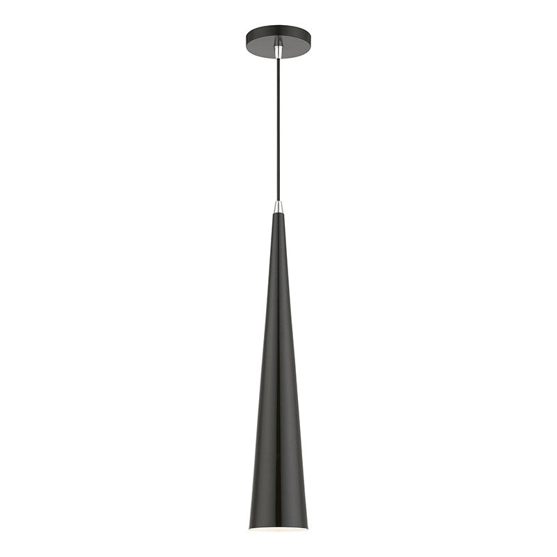 Livex Lighting Noho Collection  1 Light Shiny Black with Polished Chrome Accents Single Tall Pendant in Shiny Black with Polished Chrome Accents 49631-68