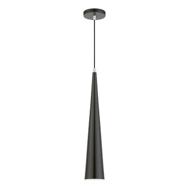 Livex Lighting Noho Collection  1 Light Shiny Black with Polished Chrome Accents Single Tall Pendant in Shiny Black with Polished Chrome Accents 49631-68