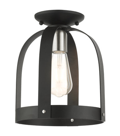 Livex Lighting Stoneridge Collection  1 Light Textured Black Petite Semi Flush in Textured Black with Brushed Nickel Accents 49641-14