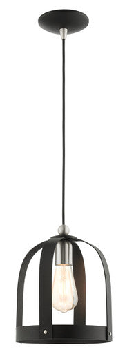 Livex Lighting Stoneridge Collection  1 Light Textured Black Single Pendant  in Textured Black with Brushed Nickel Accents 49642-14