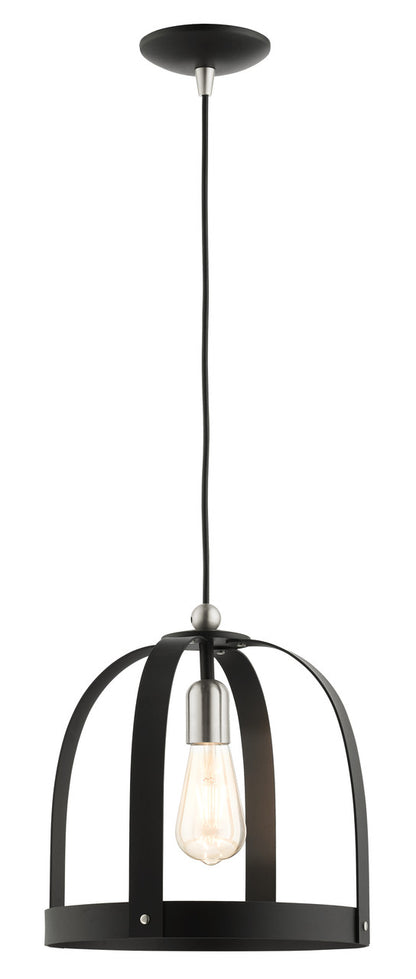 Livex Lighting Stoneridge Collection  1 Light Textured Black Pendant  in Textured Black with Brushed Nickel Accents 49643-14