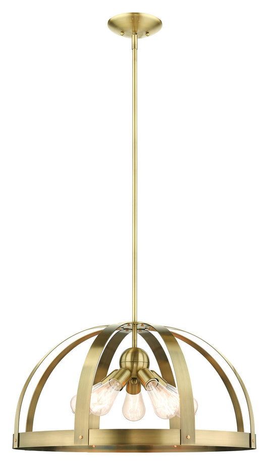 Livex Lighting Stoneridge Collection  5 Light Antique Brass Pendant Chandelier in Antique Brass with Satin Brass Accents 49645-01