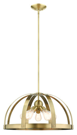 Livex Lighting Stoneridge Collection  5 Light Antique Brass Pendant Chandelier in Antique Brass with Satin Brass Accents 49645-01