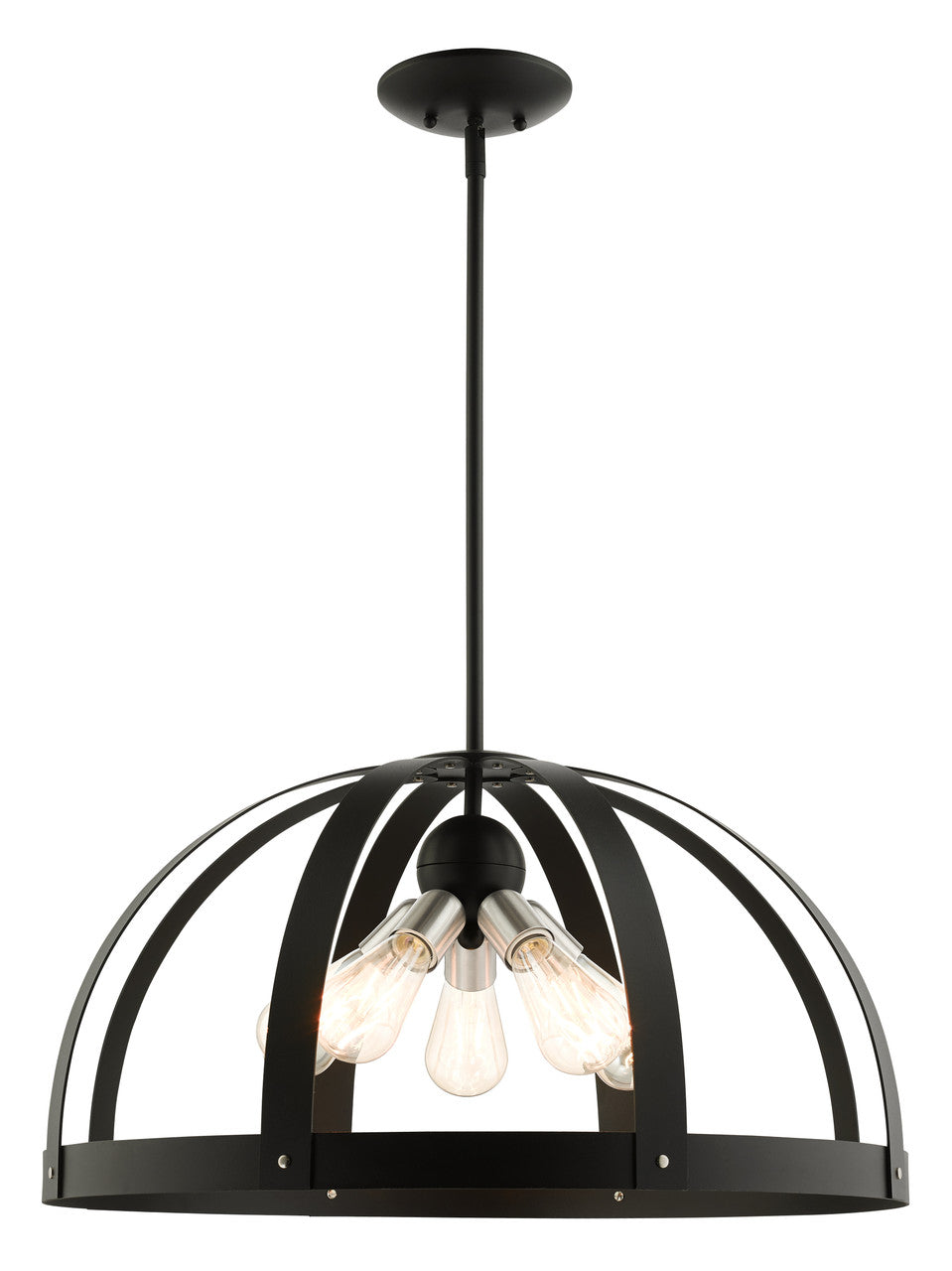 Livex Lighting Stoneridge Collection  5 Light Textured Black Pendant Chandelier in Textured Black with Brushed Nickel Accents 49645-14