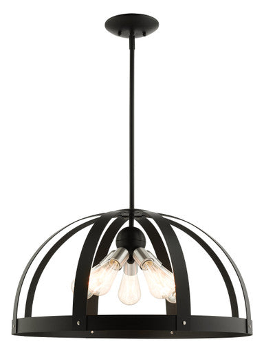 Livex Lighting Stoneridge Collection  5 Light Textured Black Pendant Chandelier in Textured Black with Brushed Nickel Accents 49645-14