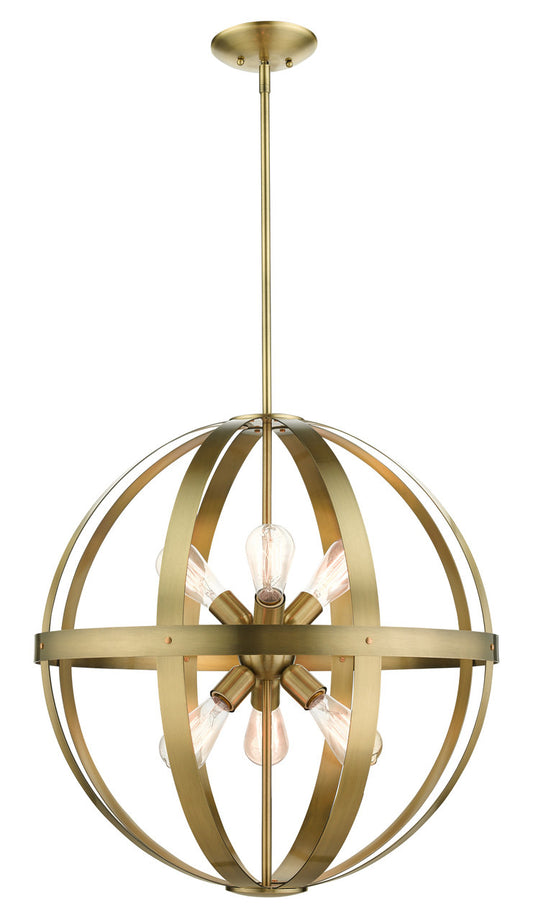 Livex Lighting Stoneridge Collection  6 Light Antique Brass Pendant Chandelier in Antique Brass with Satin Brass Accents 49646-01