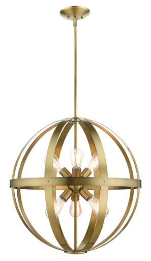 Livex Lighting Stoneridge Collection  6 Light Antique Brass Pendant Chandelier in Antique Brass with Satin Brass Accents 49646-01