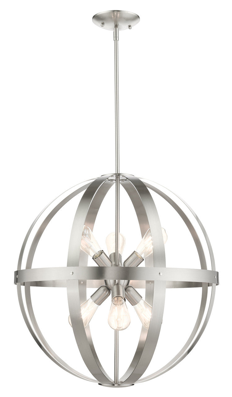 Livex Lighting Stoneridge Collection  6 Light Brushed Nickel Pendant Chandelier in Brushed Nickel 49646-91