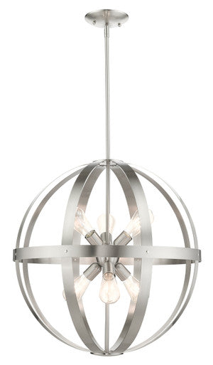 Livex Lighting Stoneridge Collection  6 Light Brushed Nickel Pendant Chandelier in Brushed Nickel 49646-91