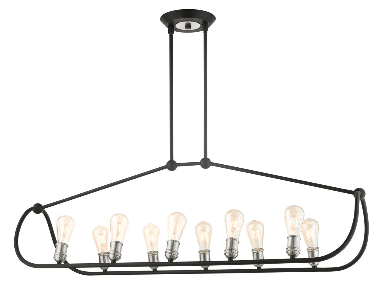 Livex Lighting Archer Collection  10 Light Textured Black with Brushed Nickel Accents Linear Chandelier in Textured Black with Brushed Nickel Accents 49738-14