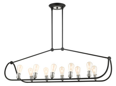 Livex Lighting Archer Collection  10 Light Textured Black with Brushed Nickel Accents Linear Chandelier in Textured Black with Brushed Nickel Accents 49738-14