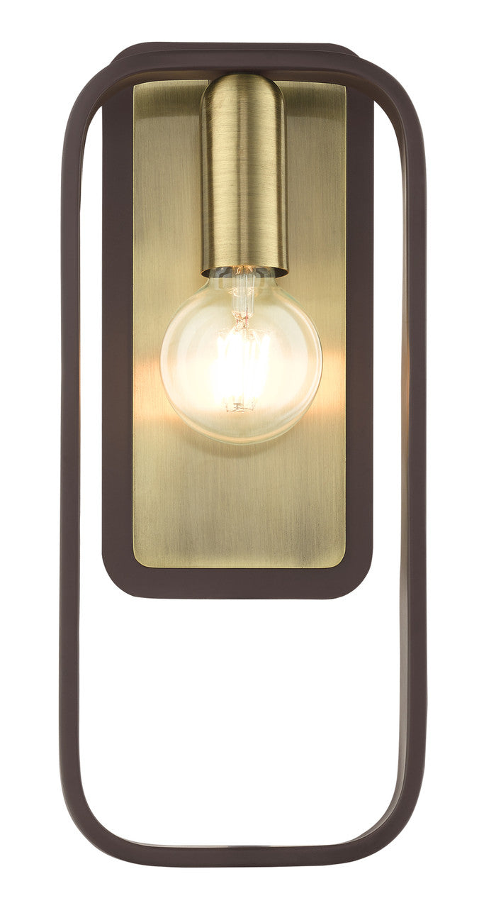 Livex Lighting Bergamo Collection  1 Light Bronze with Antique Brass Accents ADA Single Sconce in Bronze with Antique Brass Accents 49742-07