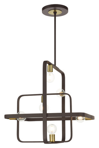 Livex Lighting Bergamo Collection  6 Light Bronze with Antique Brass Accents Chandelier in Bronze with Antique Brass Accents 49745-07