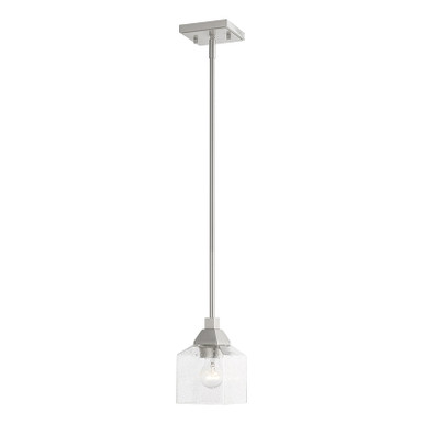 Livex Lighting Aragon Collection  1 Light Brushed Nickel Mini Pendant in Brushed Nickel 49761-91