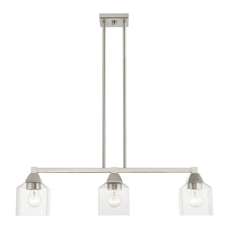 Livex Lighting Aragon Collection  3 Light Brushed Nickel Linear Chandelier in Brushed Nickel 49763-91