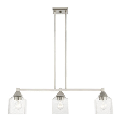 Livex Lighting Aragon Collection  3 Light Brushed Nickel Linear Chandelier in Brushed Nickel 49763-91