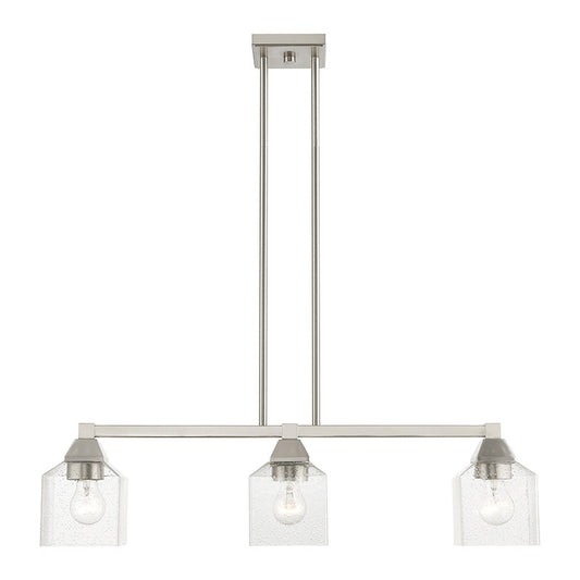 Livex Lighting Aragon Collection  3 Light Brushed Nickel Linear Chandelier in Brushed Nickel 49763-91