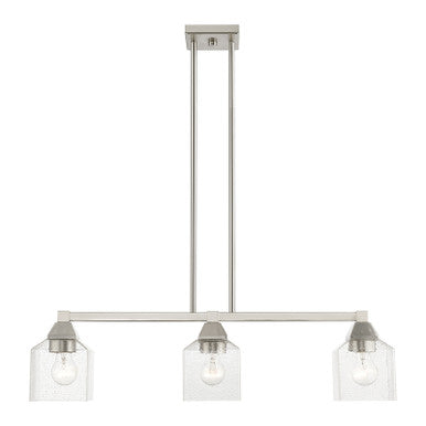 Livex Lighting Aragon Collection  3 Light Brushed Nickel Linear Chandelier in Brushed Nickel 49763-91