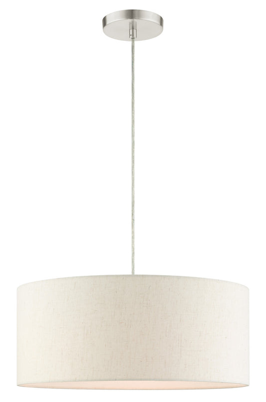 Livex Lighting Blossom Collection  3 Light Brushed Nickel Drum Pendant in Brushed Nickel 49802-91