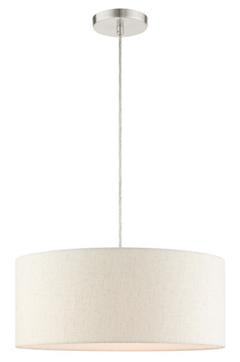 Livex Lighting Blossom Collection  3 Light Brushed Nickel Drum Pendant in Brushed Nickel 49802-91