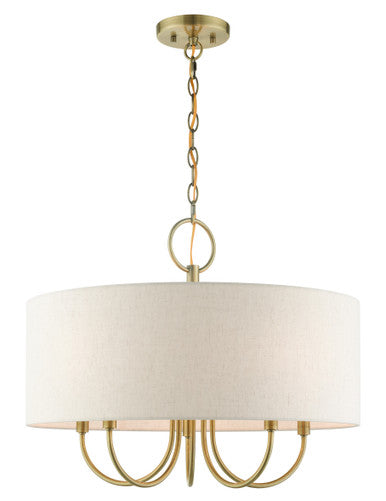 Livex Lighting Blossom Collection  5 Light Antique Brass Pendant Chandelier in Antique Brass 49805-01