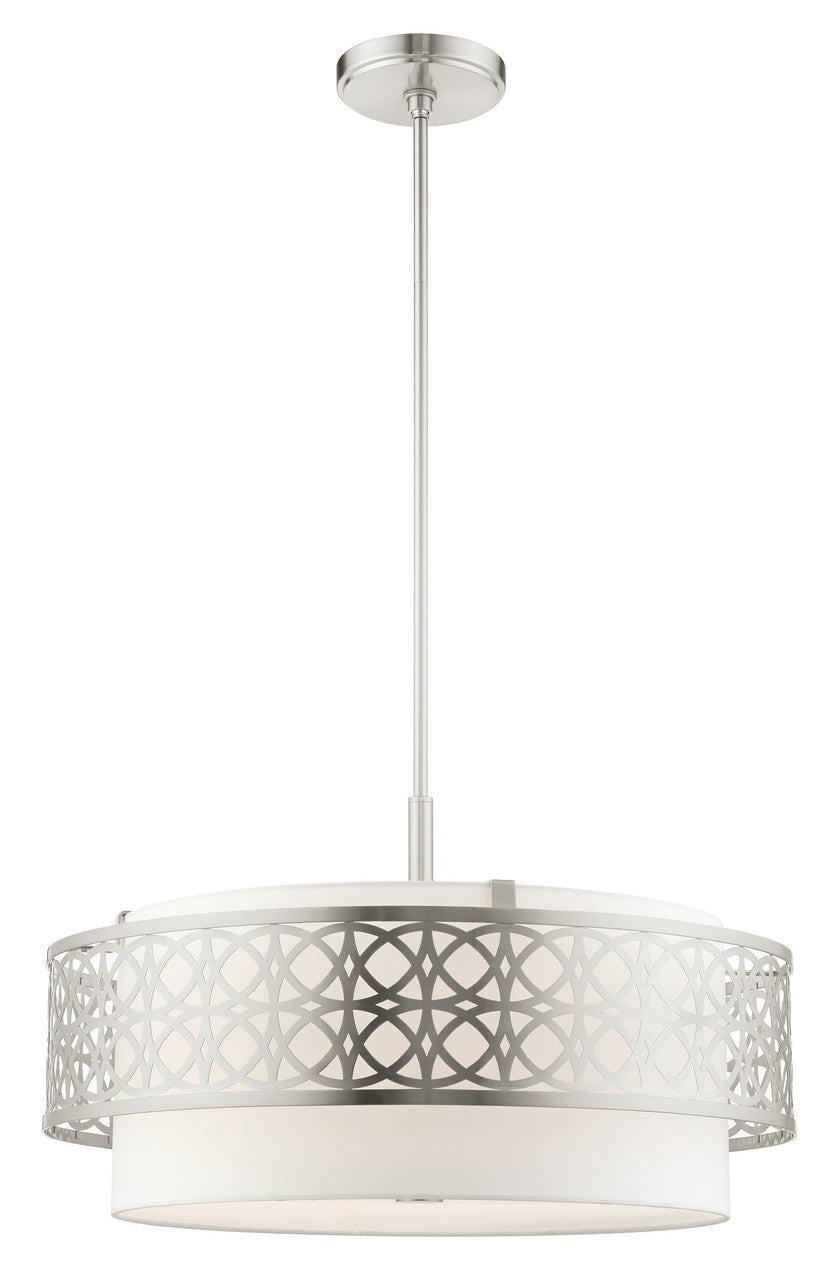 Livex Lighting Calinda Collection  5 Light Brushed Nickel Pendant Chandelier in Brushed Nickel 49870-91